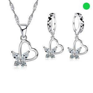 💎 Butterfly Heart 925 Sterling Silver Earrings And Necklace Set Bundle